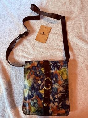 Patricia Nash Floral Leather Crossbody — Blue, Brown & Green